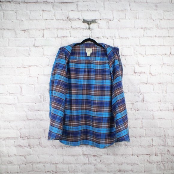 LL Bean Blue Cotton Scotch Plaid Flannel Traditional Fit Shirt Size L - Picture 4 of 9
